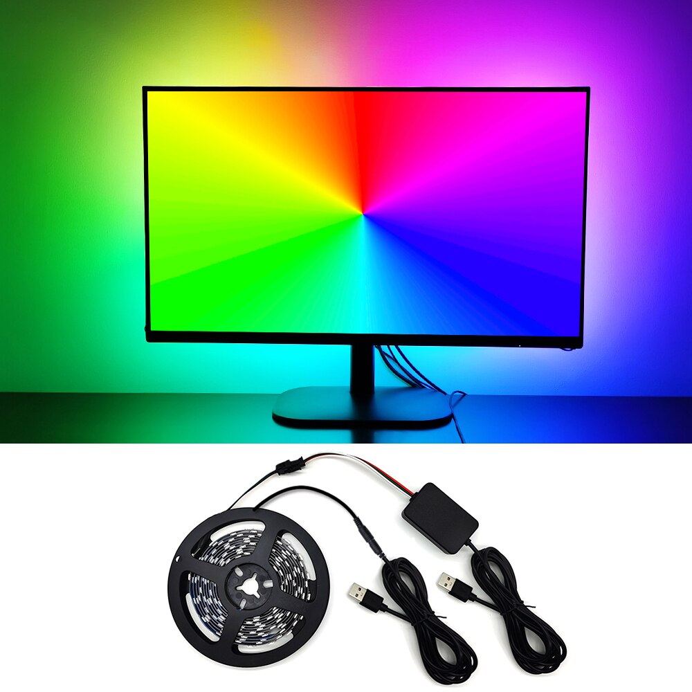 DIY WLED 앰비언트 PC 드림 스크린, USB 5050 RGB LED 테이프, 컴퓨터 모니터 백라이트, 주소 지정 가능 WS2812B 스트립, 1 m, 2 m, 3 m, 4 m, 5m 풀 세트